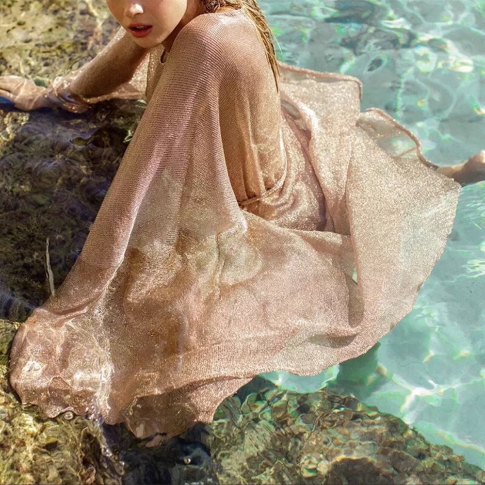 Sexy Shimmers Kimono Bikini Coverup Robe With Tie - Picture 3 of 10